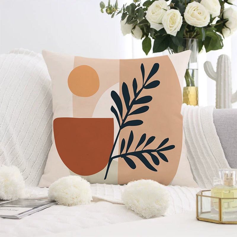 Decorative square pillow cover with abstract line drawing and cotton-linen mix Bowlift