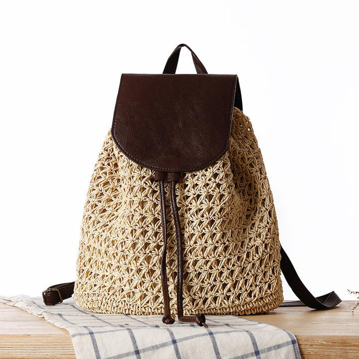 Macramee Backpack Bag with Elegant Leather Lid Bowlift