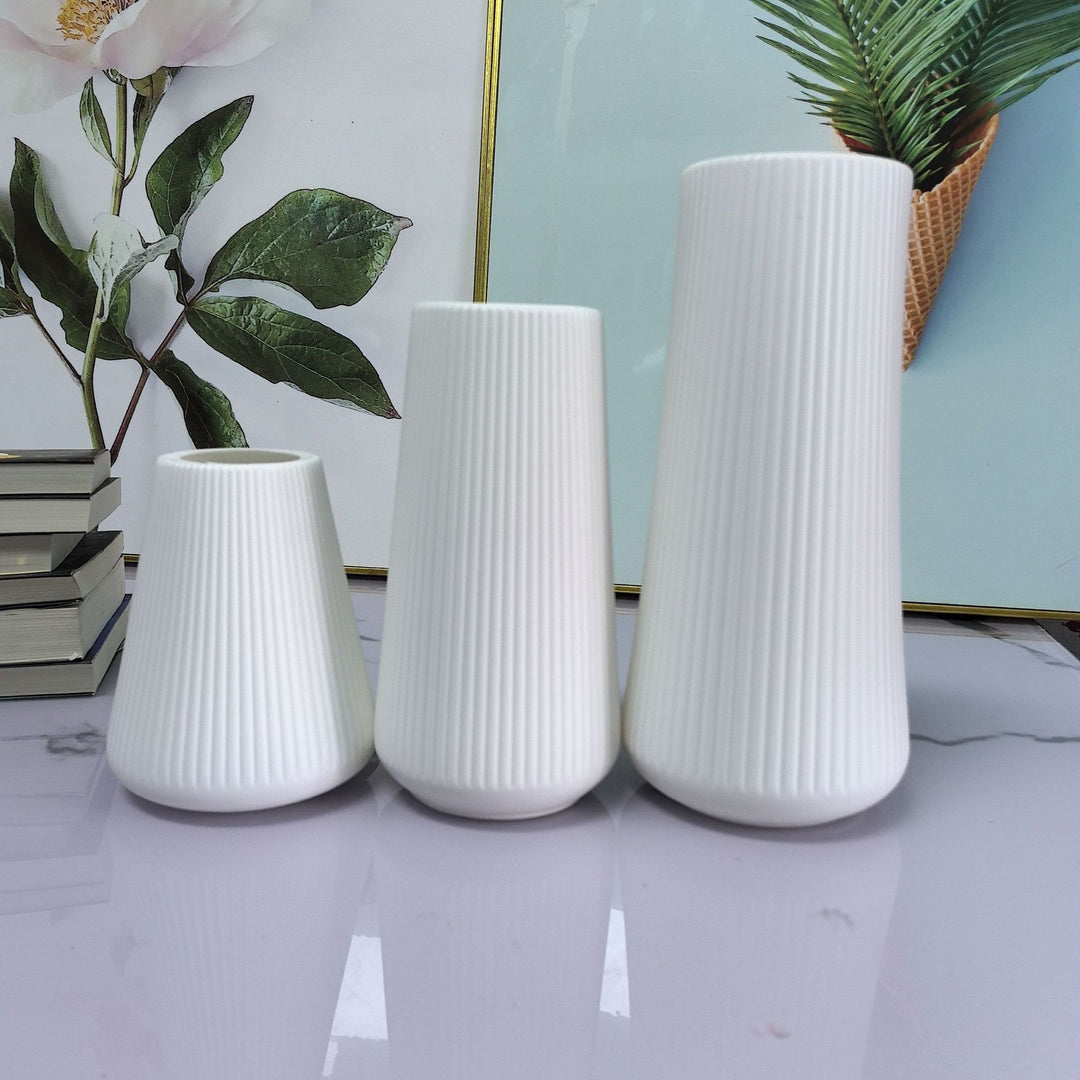 Textured Ribbed Decorative Vase Set Bowlift
