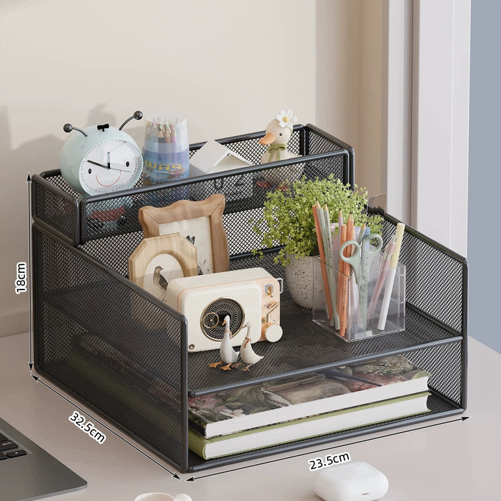 Multi-Tiered Mesh Desktop Organizer with Document Holders Bowlift