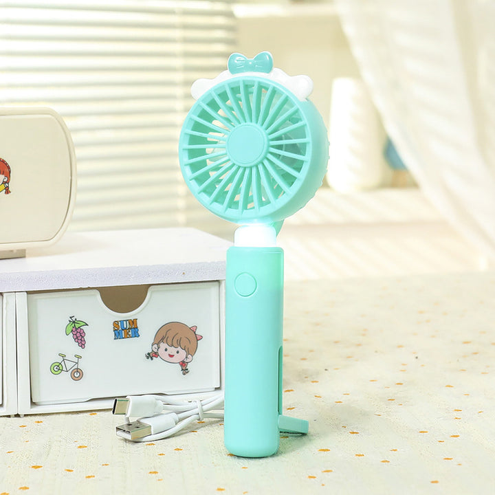 Ladies portable handheld fan with integrated LED light and animal ear design Bowlift