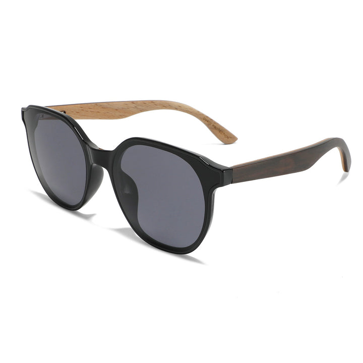 Rimless oversized cat eye polarized sunglasses with wood-effect temples Bowlift