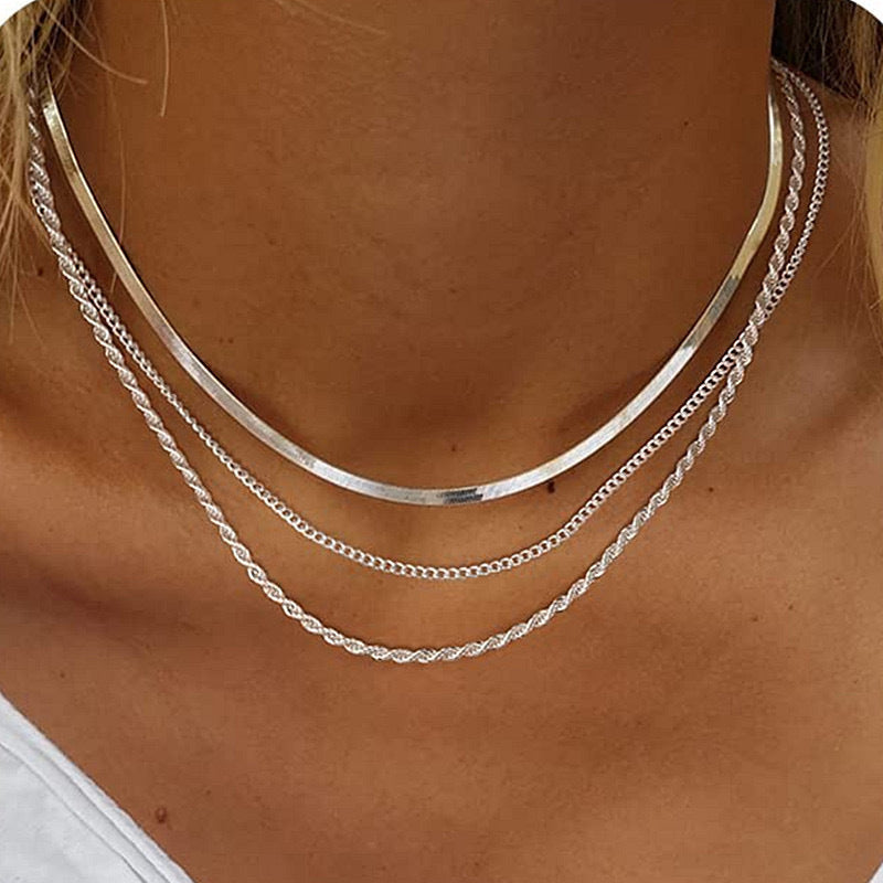 Layered Textured Chain Necklace Bowlift