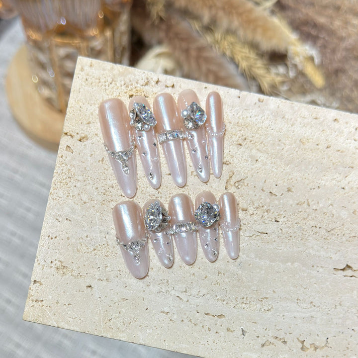 Decorative Stiletto Nail Tips Set with Gemstone Accents Bowlift