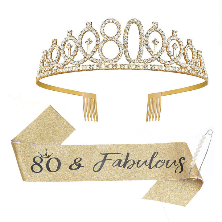 Ladies Sparkling Tiara with personalized 80th Birthday Inscription Bowlift