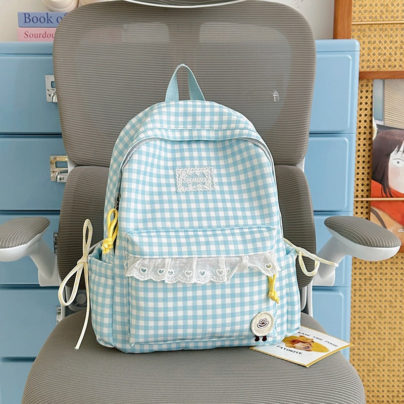 Cute Gingham Print Backpack Bowlift