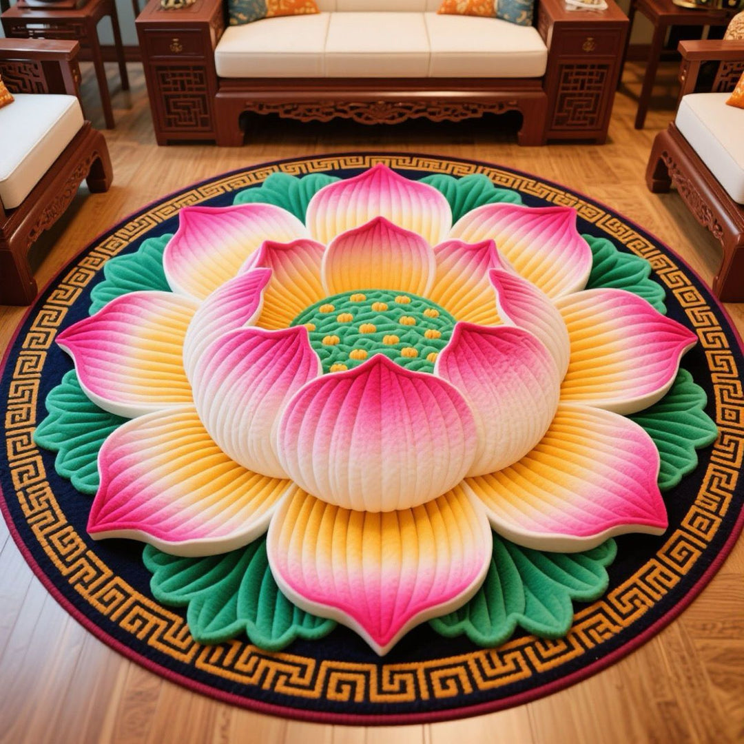 Floral Lotus-Shaped Area Rug Bowlift