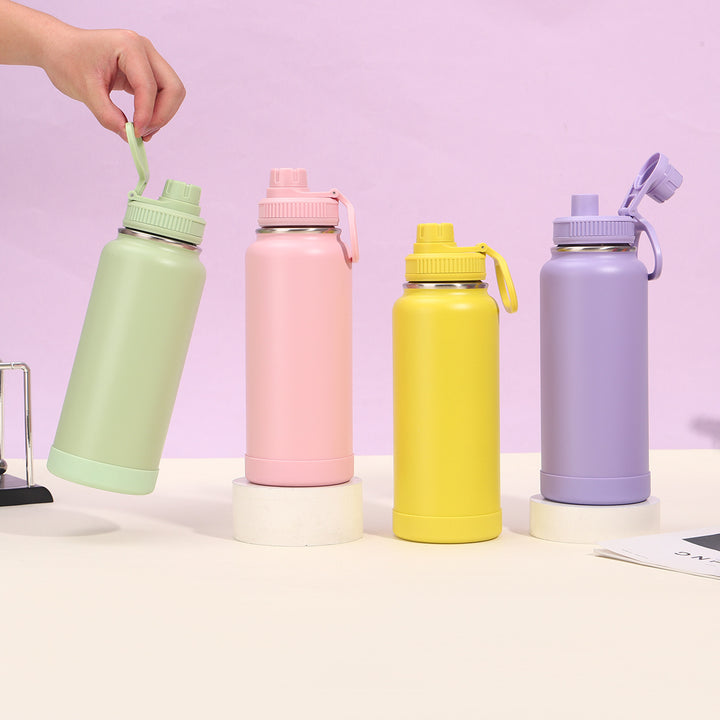 Insulated Stainless Steel Wide-Mouth Sport Bottle With Twist-Lock Spillproof Cap And Silicone Base