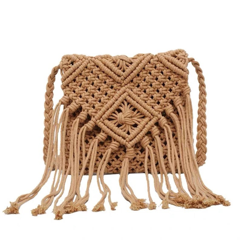 Macramé shoulder bag with fringed details Bowlift