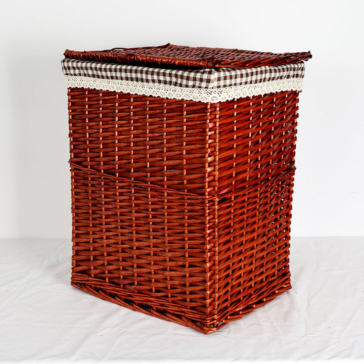 Women's laundry basket with decorative fabric cover and practical lid Bowlift