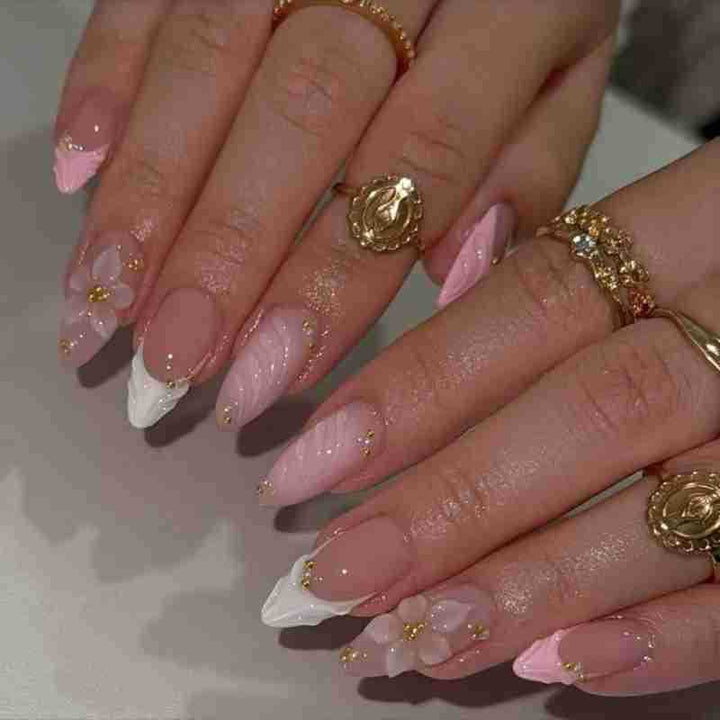 Floral Acrylic Press-On Nails Bowlift