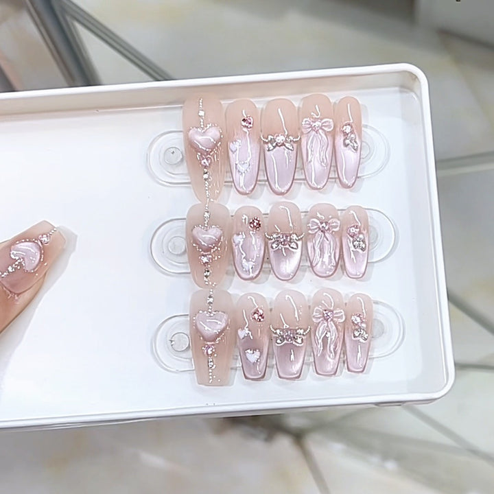 Romantic Decorative Press-On Nail Set Bowlift