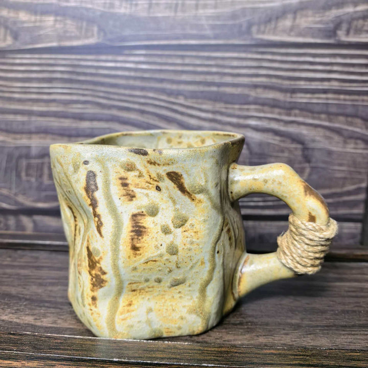Handcrafted Ceramic Coffee Mug with Rope-Wrapped Handle Bowlift
