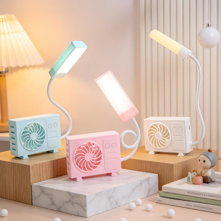 Ladies multifunctional table lamp with integrated fan and USB charging ports Bowlift