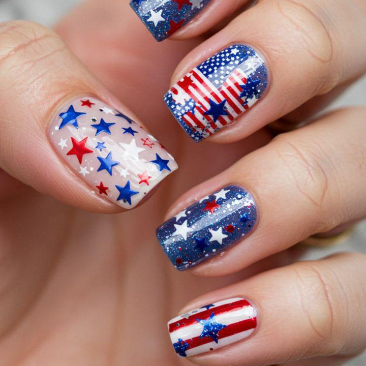 Artificial nails with patriotic star design Bowlift