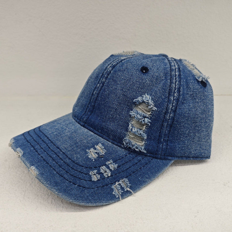 Women's Distressed Casual Denim Baseball Cap Bowlift