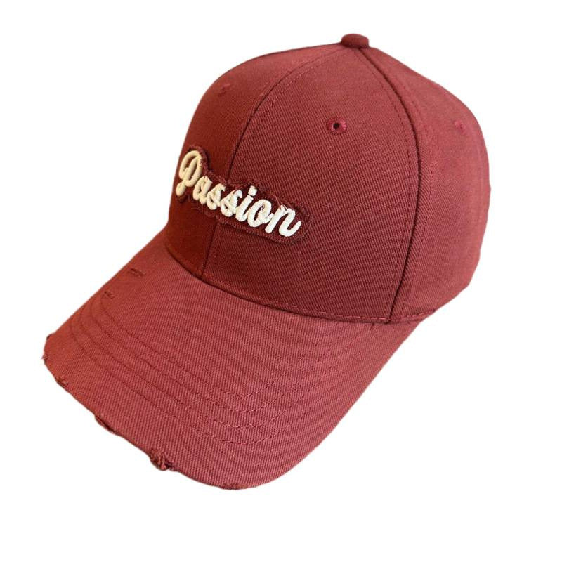 Women's Distressed Cotton Baseball Cap with Embroidered Quote Bowlift