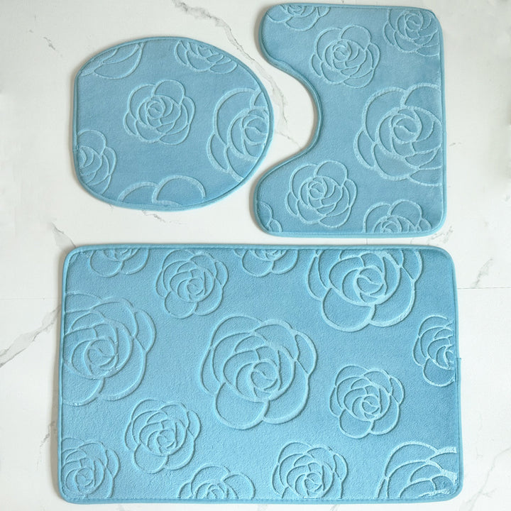 Rose Pattern Bath Mat Set Bowlift