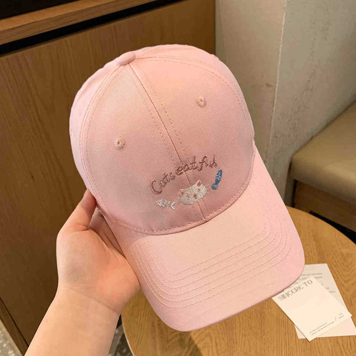 Women's Embroidered Cat-Themed Baseball Cap Bowlift