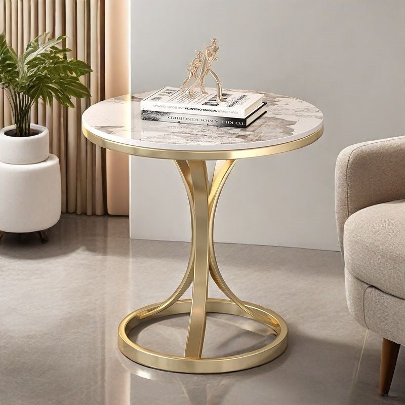 Modern Round Accent Table with Sleek Metal Base Bowlift