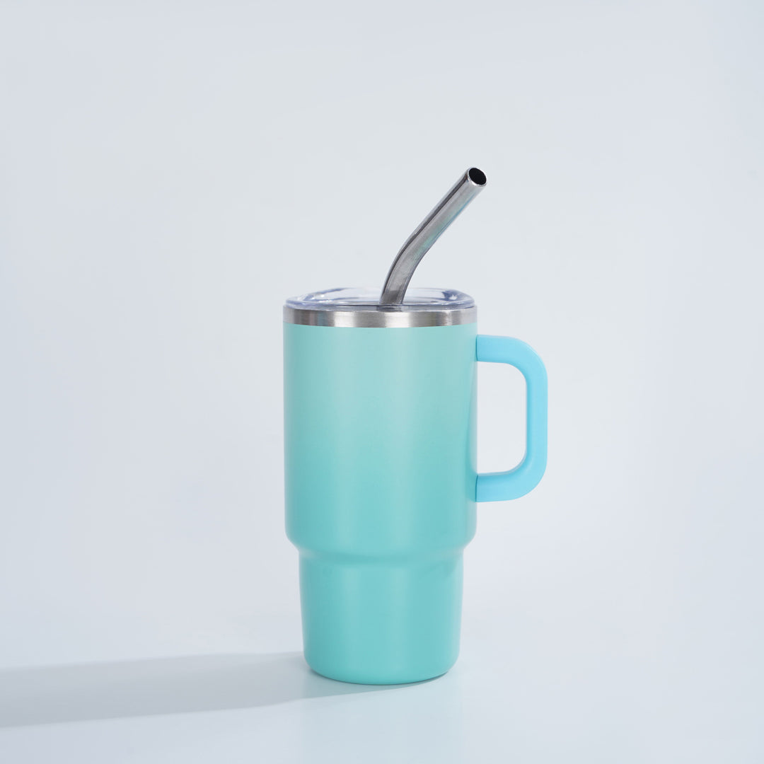 Insulated Stainless Steel Travel Mug With Ergonomic Handle Spill-Resistant Lid And Reusable Bent Metal Straw