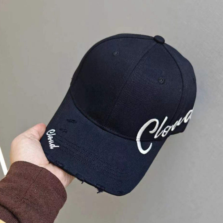 Women's Distressed Cotton Baseball Cap with Scripted Design Bowlift