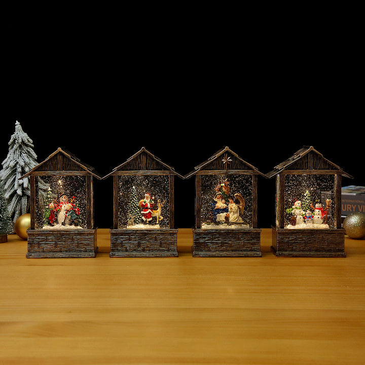 Nostalgic snow globe decoration with Santa Claus and children Bowlift