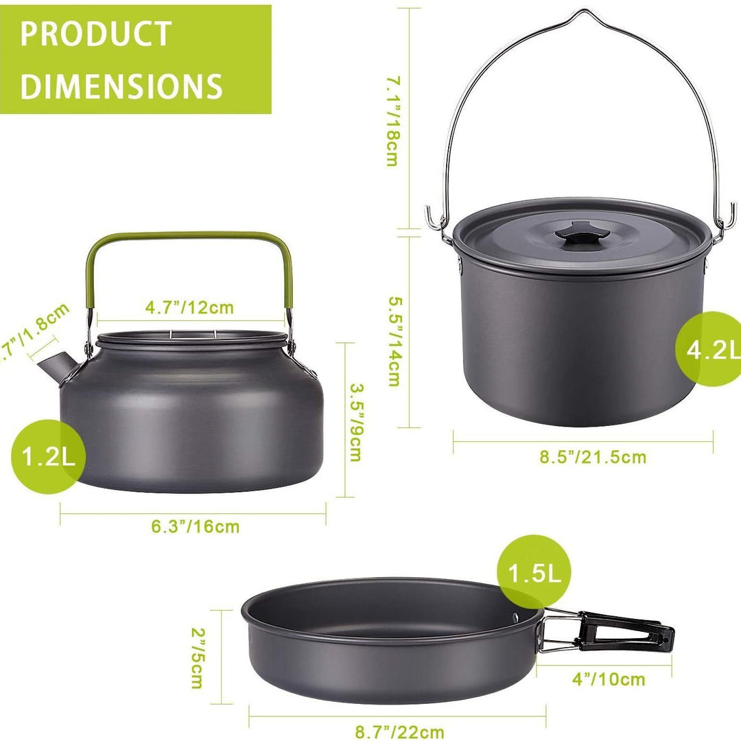 ultralight anodized aluminum camping cookware set with folding-handle kettle nesting pot and compact utensil kit Bowlift