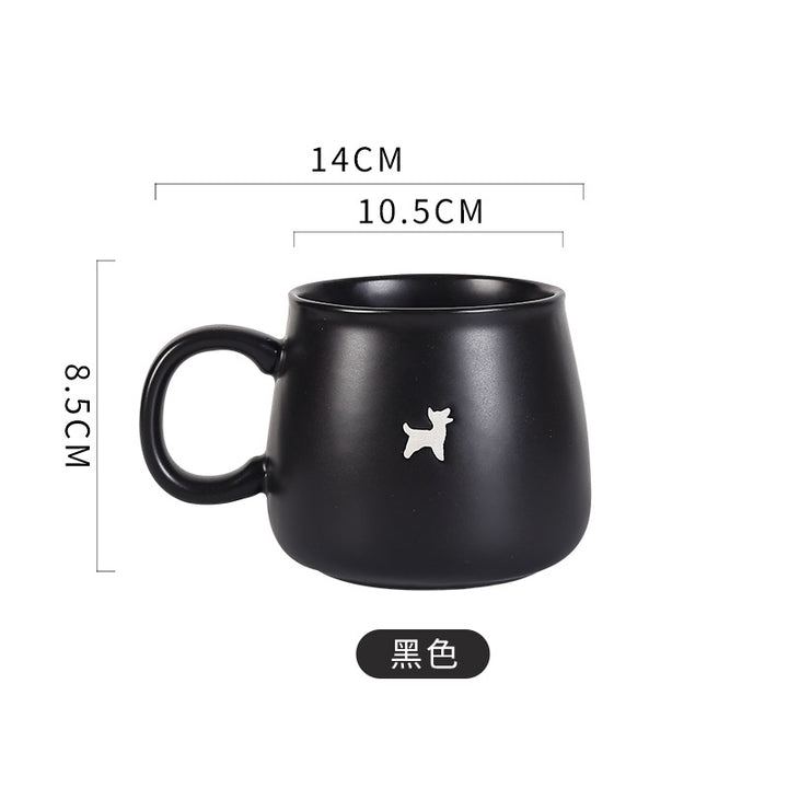 Matte Ceramic Tapered Round Coffee Mug With Deer Head Antler Graphic And Oversized Ergonomic Handle