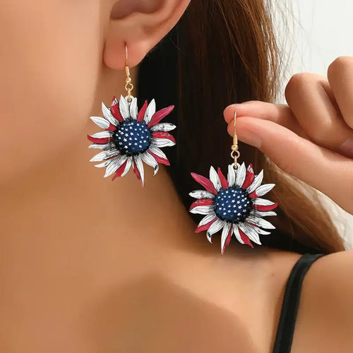 Ladies nan handmade sunflower earrings in star banner design Bowlift