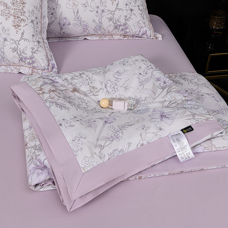 Floral Cotton Sateen Duvet Cover Set With Piped Border And Matching Pillow Shams