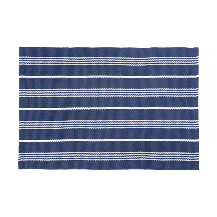Flat-woven living and bedroom carpet with striped structure and anti-slip backing