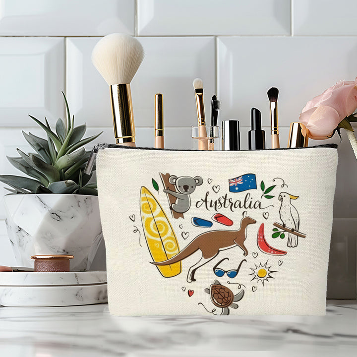 Embroidered Owl Textured Makeup Pouch With Zipper And Water-Resistant Lining