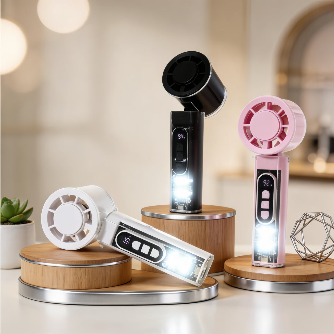 Women Portable Hand Fan with LED Display Bowlift