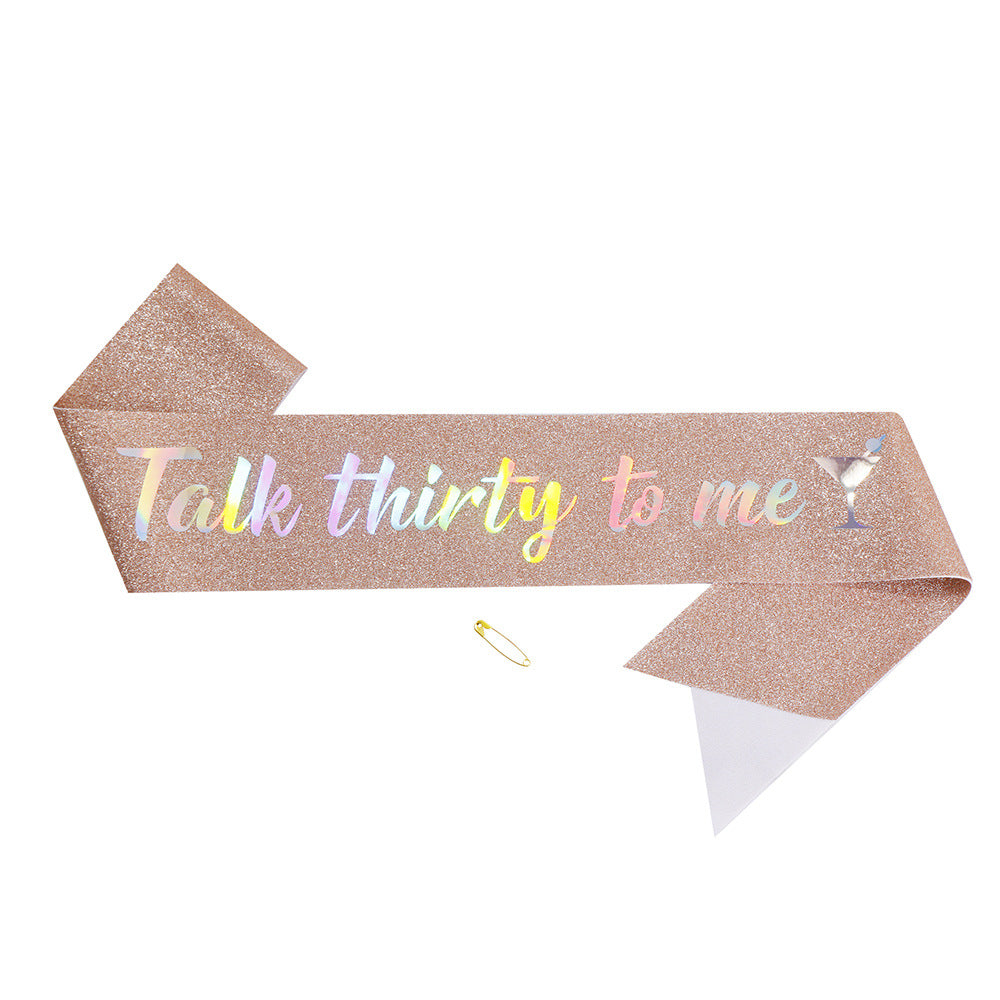 Ladies Glittering Birthday Sash with Festive Print Bowlift