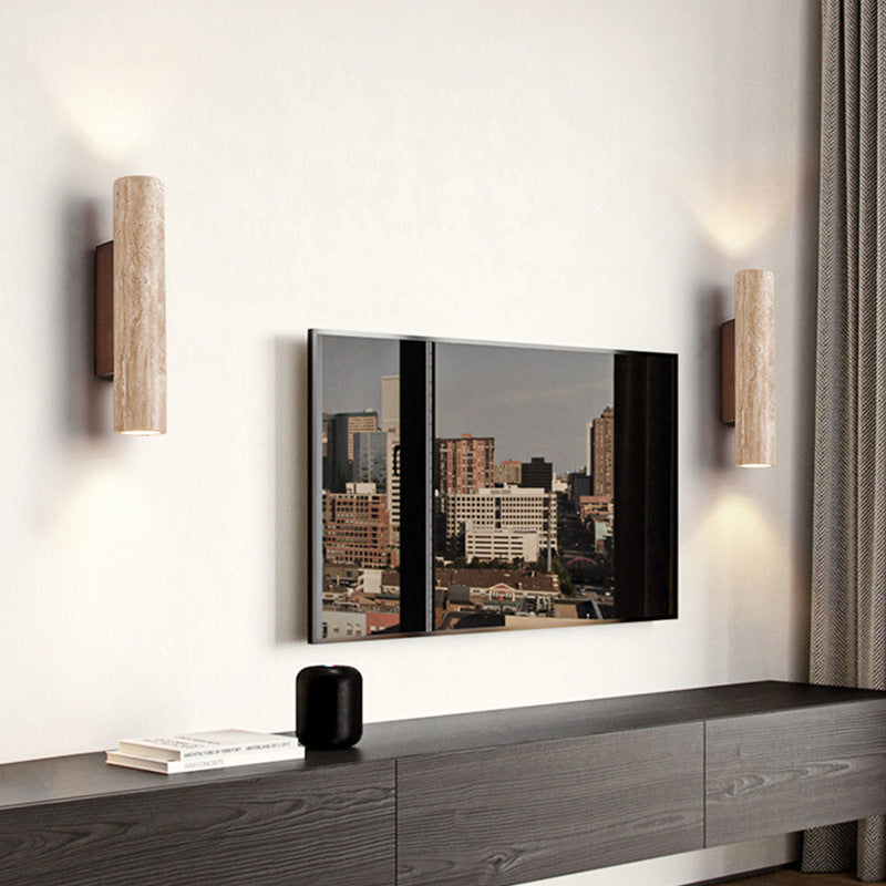 BowLift | Travertine wall lamp in Japandi tube shape