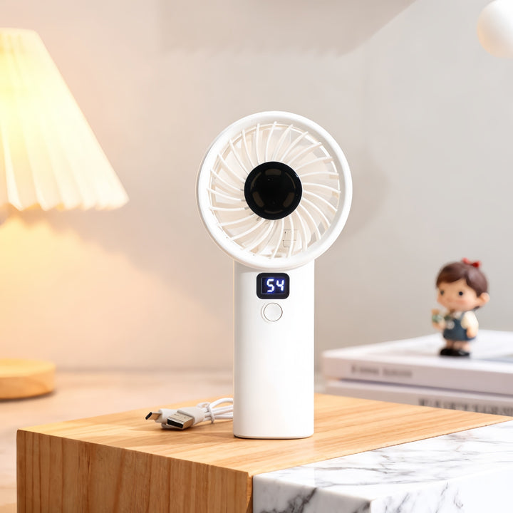 Unisex portable mini fan with LCD display and cute bear ears, rechargeable Bowlift