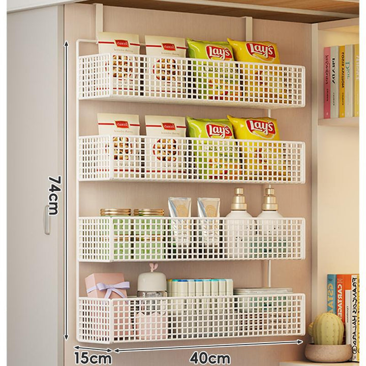 Stacked Mesh Grid Storage Baskets with Over-Shelf Hooks for Pantry Bathroom Kitchen