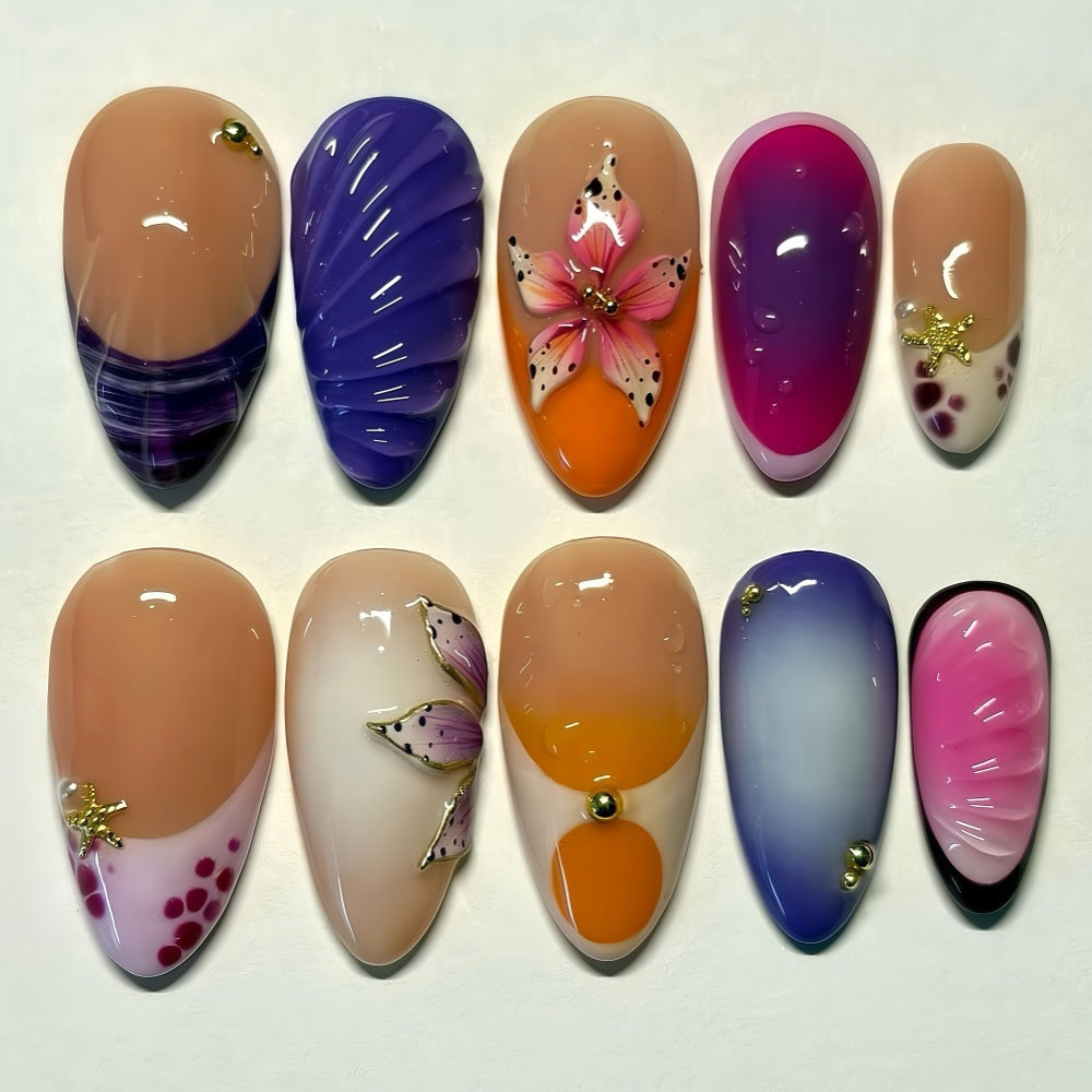 Artificial nails with colorful flower patterns Bowlift