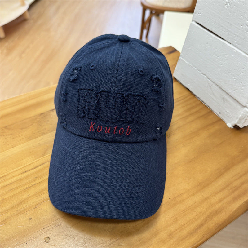 Men's Distressed Embroidered Baseball Cap Bowlift