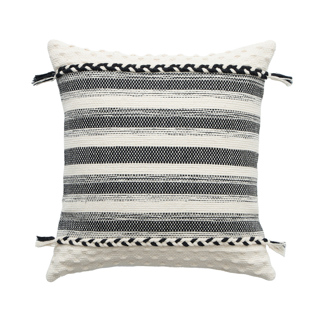Rectangular Boho Lumbar Pillow with Braided Ties and Tassels