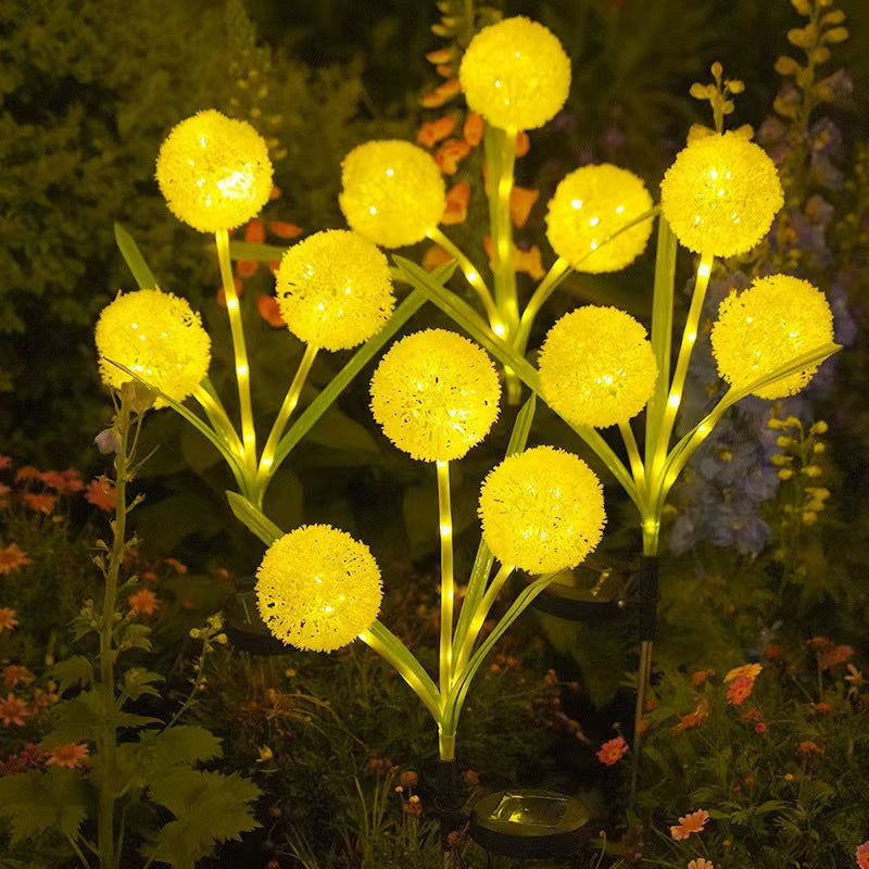 Dandelion-Inspired Solar Garden Stake Lights With Integrated Solar Panel And Dual Floral Globes Bowlift