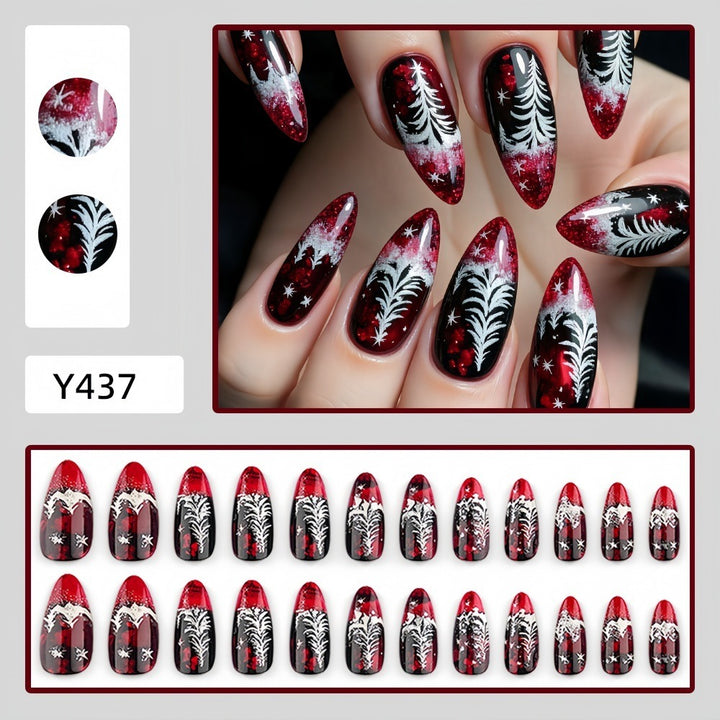 Artificial nails in festive Christmas design with elegant glitter Bowlift