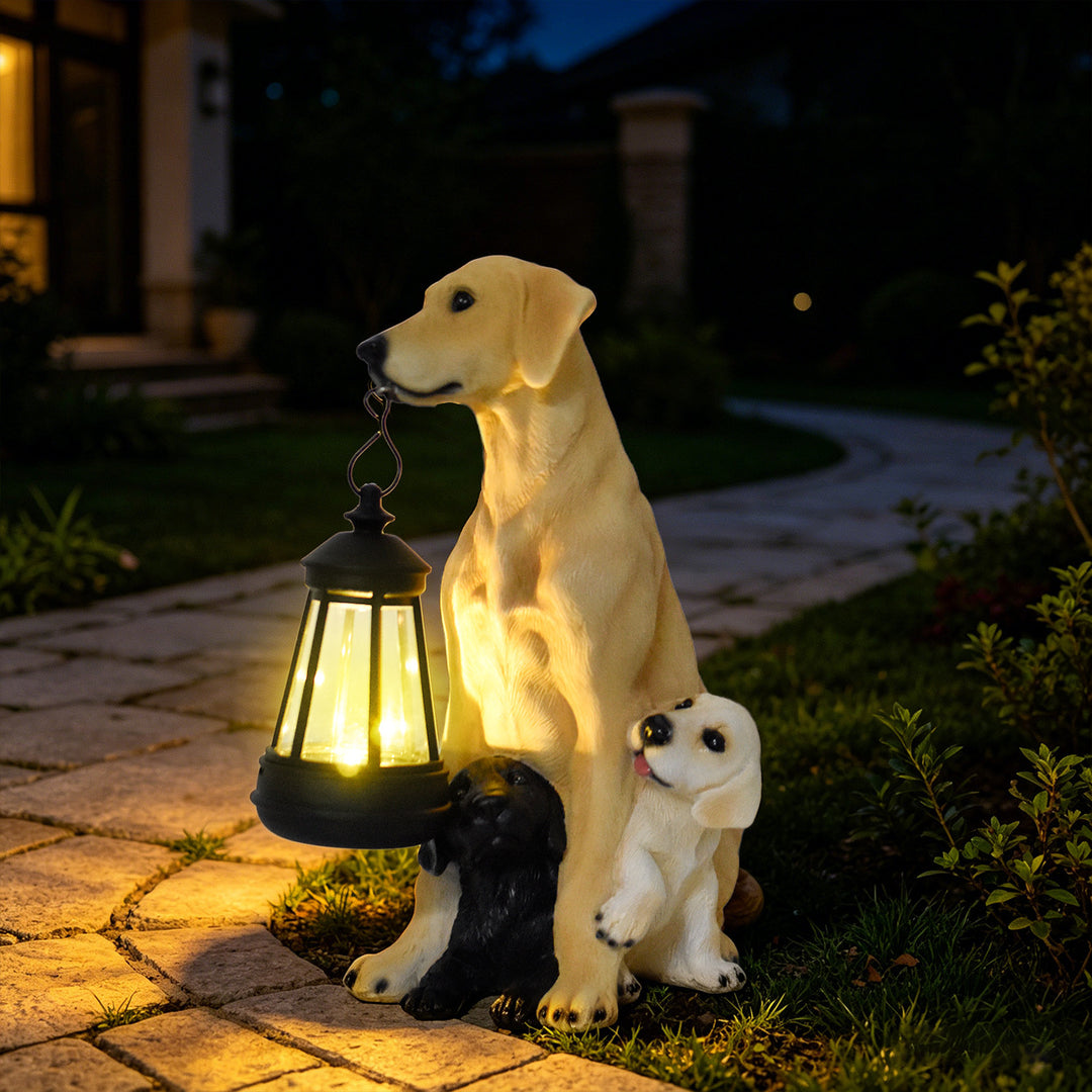 Outdoor Solar LED Lantern Boxer Dog Statue Bowlift