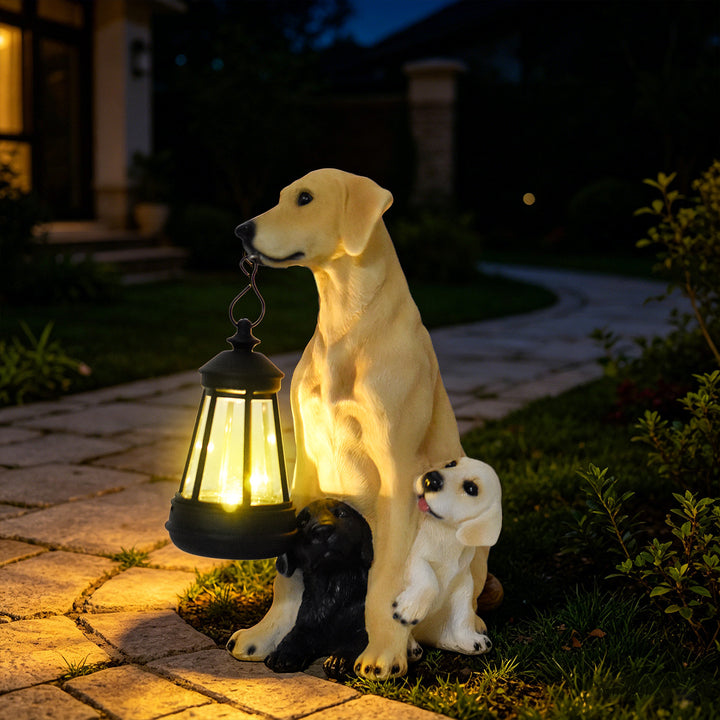 Outdoor Solar LED Lantern Boxer Dog Statue Bowlift