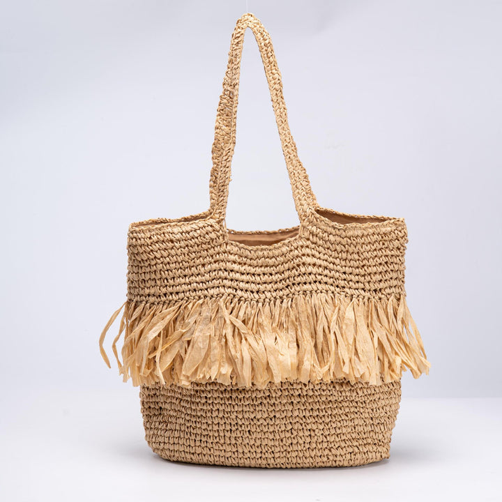 Elegant straw bag with fringed accents Bowlift