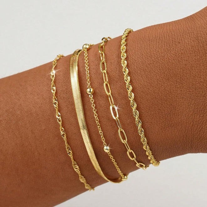 Layered Silver Chain Bracelet Set Bowlift