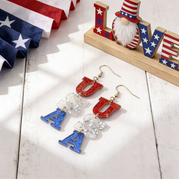 Ladies nan statement earrings with bow shape and American flag pendant Bowlift