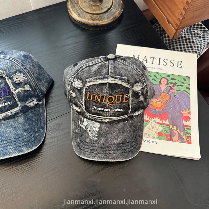 Women's Distressed Denim Baseball Cap Bowlift 1784084142