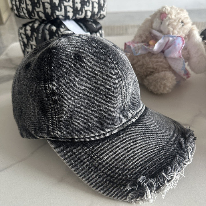 Unisex Distressed Denim Baseball Cap Bowlift
